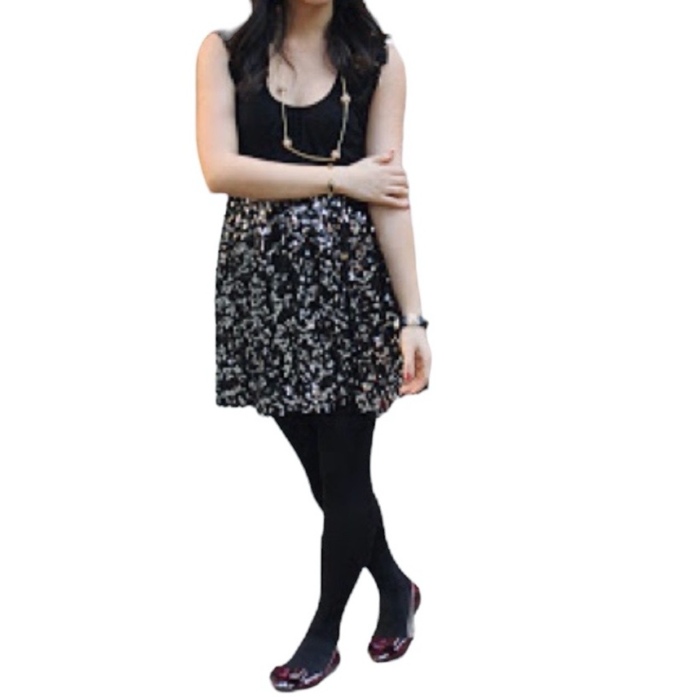 JOE FRESH BLACK & SILVER SEQUINS ELASTIC WAIST MINI SKIRT